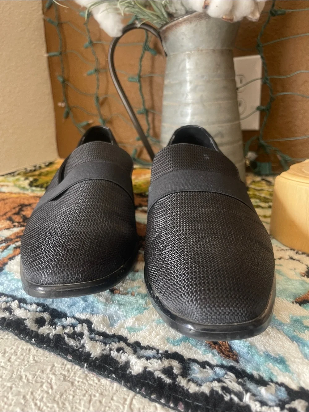 Van Heusen Black Textured Slip-On Loafers